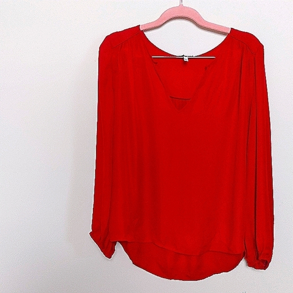 Joie Red 100% Silk Long Sleeve V Neck Flowy Blouse Size Small